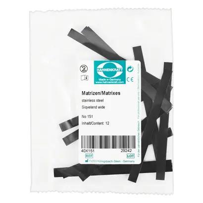 HAHNENKRATT Matrizen nach Siqveland - Packung 12 Stück Stärke 0,04 mm, Nr. 151