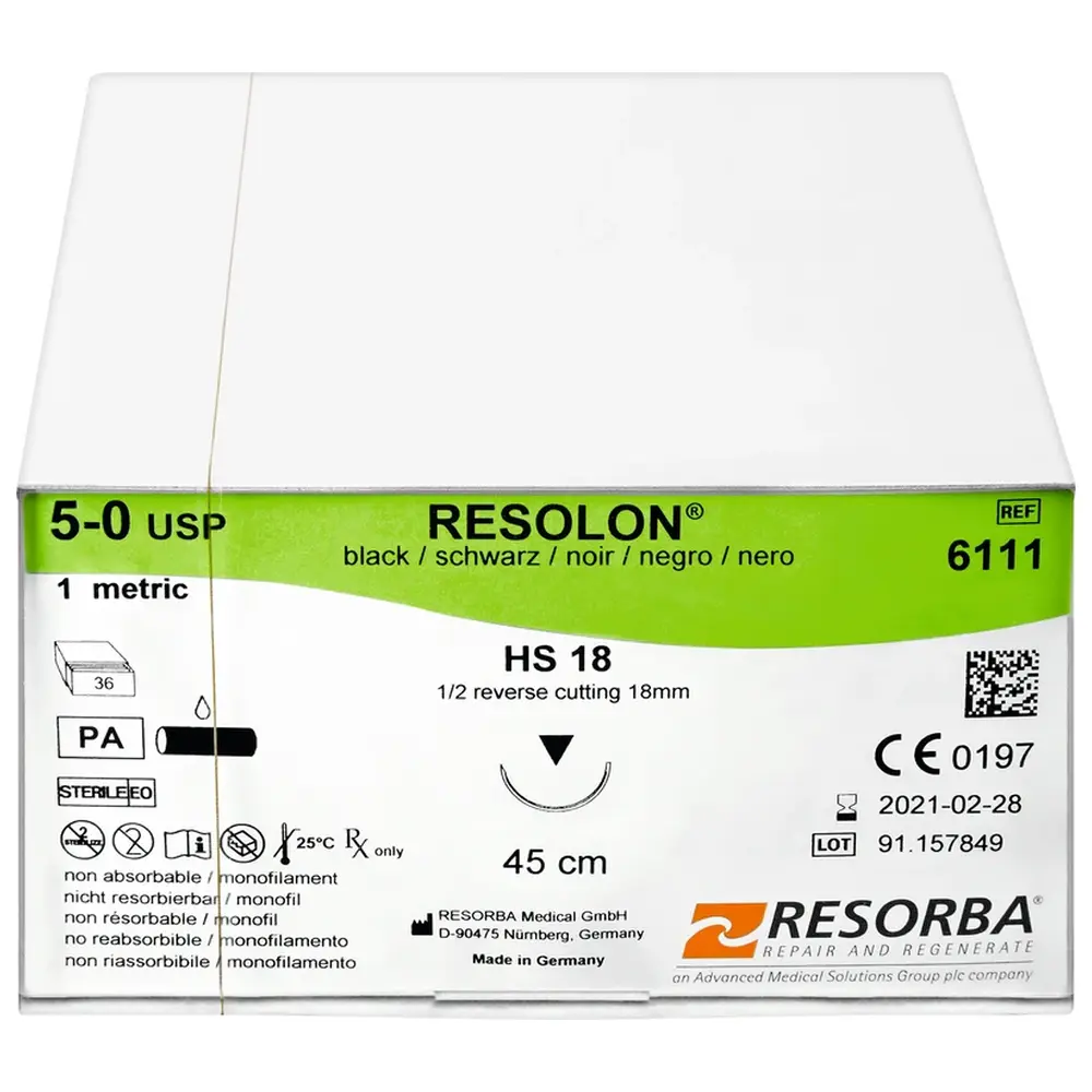 Resorba Medical RESORBA® Supramid - Packung 36 Stück, schwarz, 45 cm, HS 18, USP 5/0