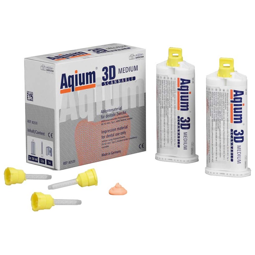 Müller-Omicron Aqium® 3D MEDIUM - Packung 2 x 50 ml Doppelkartusche, 12 Mixing Tips NT gelb