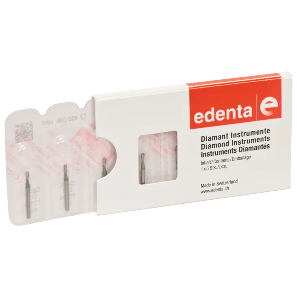 Edenta Diamanten 830 - Packung 5 Stück grün grob, FG, Figur 238 Birne, 2,7 mm, ISO 012