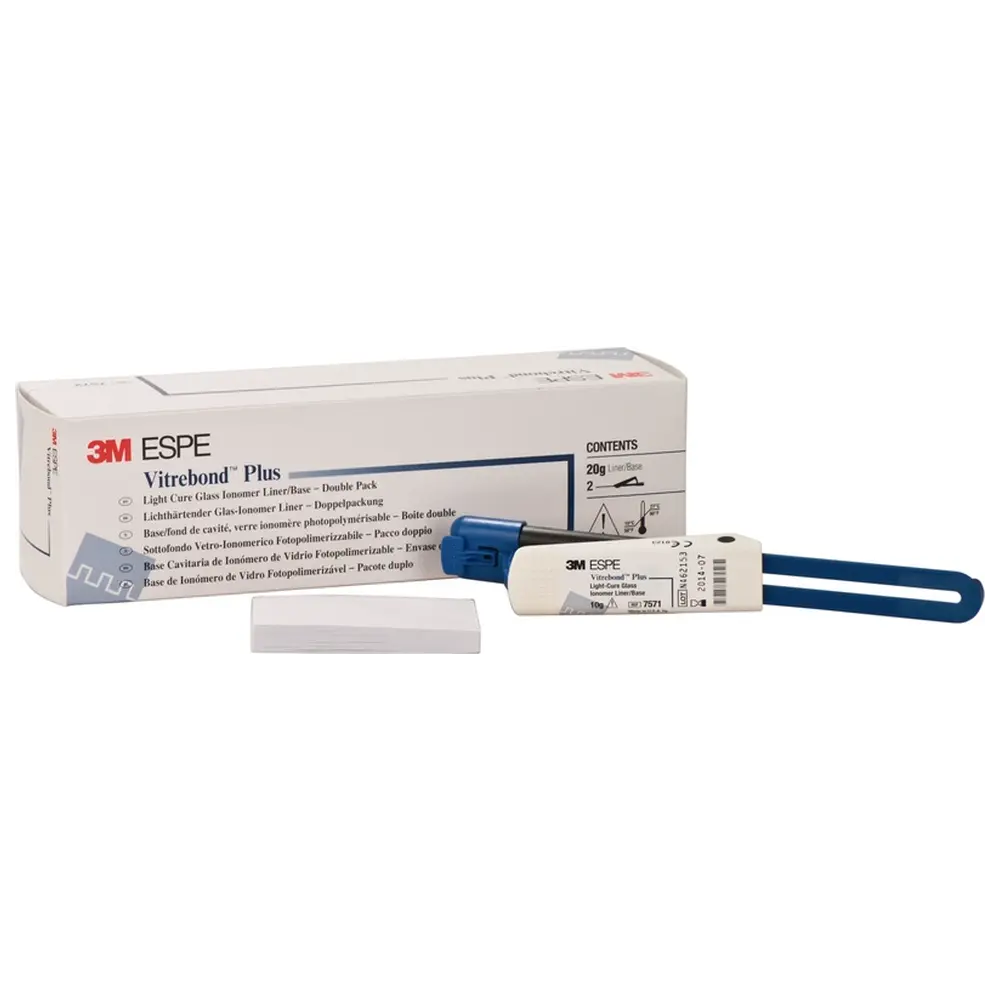 Solventum Dental Solutions Vitrebond™ Plus - Packung 2 x 10 g Clicker, 1 Anmischblock
