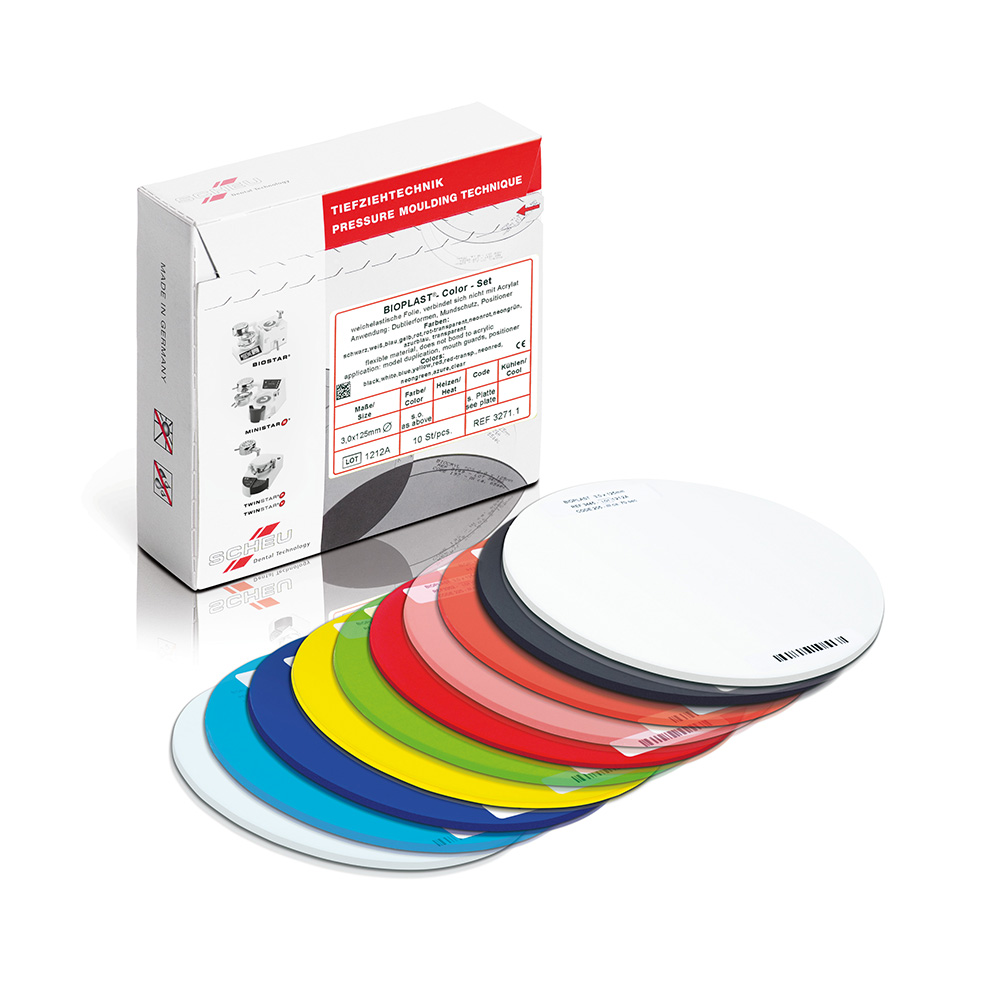 SCHEU-DENTAL BIOPLAST® Color - Packung 10 Stück blau, Ø 125 mm, Stärke 3 mm