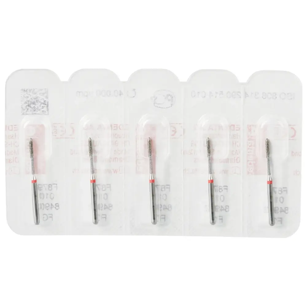 Edenta Diamanten 879 - Packung 5 Stück rot fein, FG, Figur 290 Torpedo zylindrisch, 10 mm, ISO 010