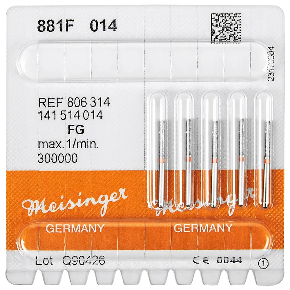 Hager & Meisinger Diamanten 881 - Packung 5 Stück rot fein, FG, Figur 141 Zylinder rund, 8 mm, ISO 014
