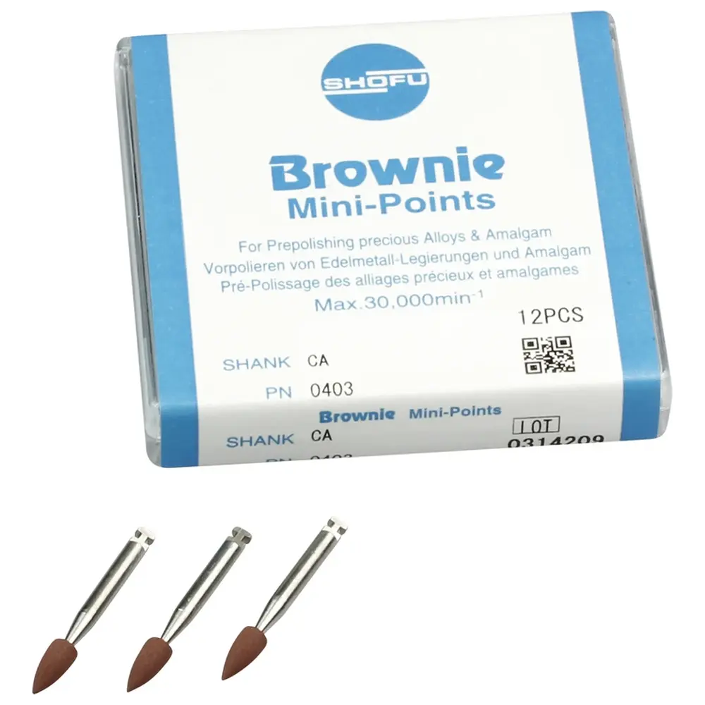 75589_Silikonpolierer__Packung_12_Stueck_braun_RA_Figur_Minispitze_ISO_030 SHOFU Silikonpolierer - Packung 12 Stück braun, RA, Figur Minispitze, ISO 030