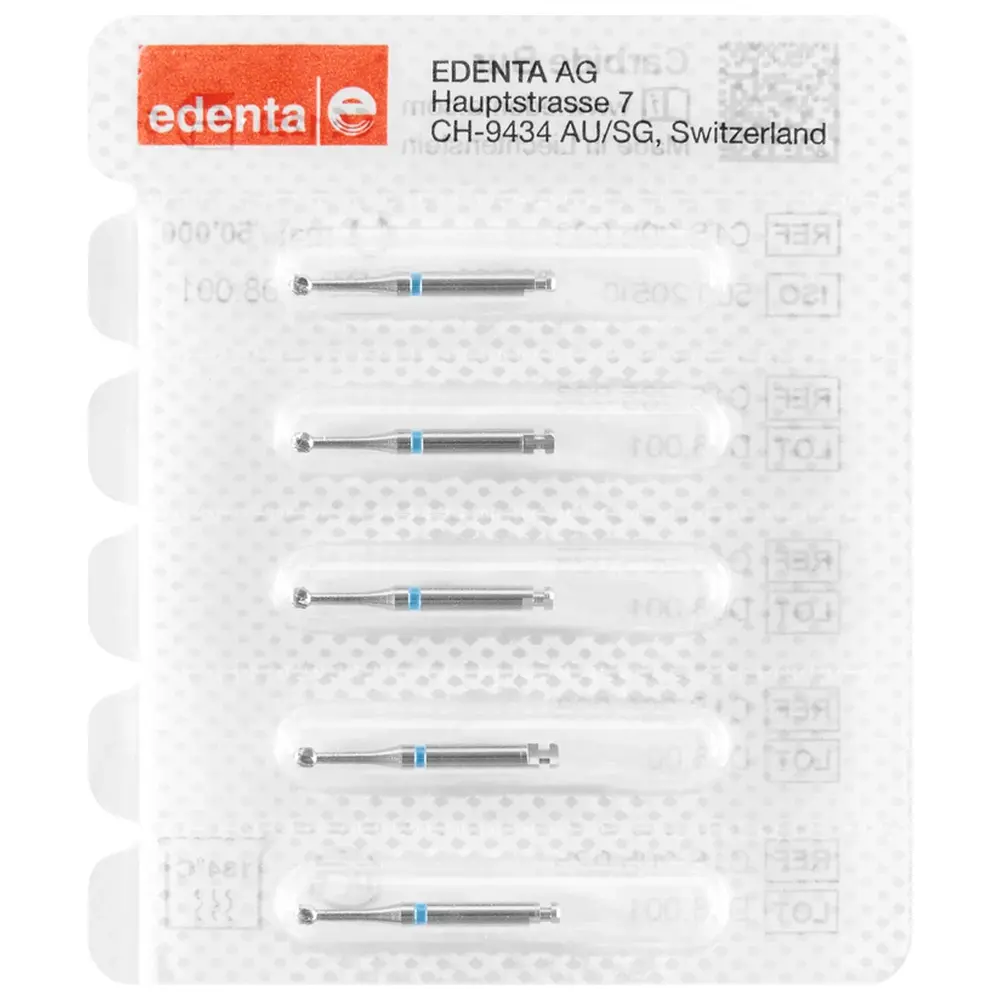 Edenta HM-Bohrer C1SXN - Packung 5 Stück Kreuzverzahnung blau, RA, Figur 004 ISO 021