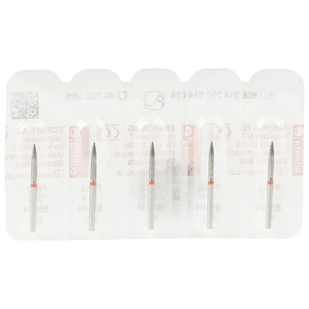 Edenta Diamanten 863 - Packung 5 Stück rot fein, FG, Figur 250 Flamme, 10 mm, ISO 014