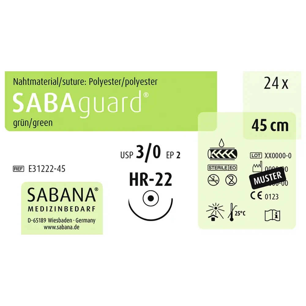 SABANA MEDIZINBEDARF SABAguard® - Packung 24 Stück grün, 45 cm, HR-22, USP 3/0, Stärke 2