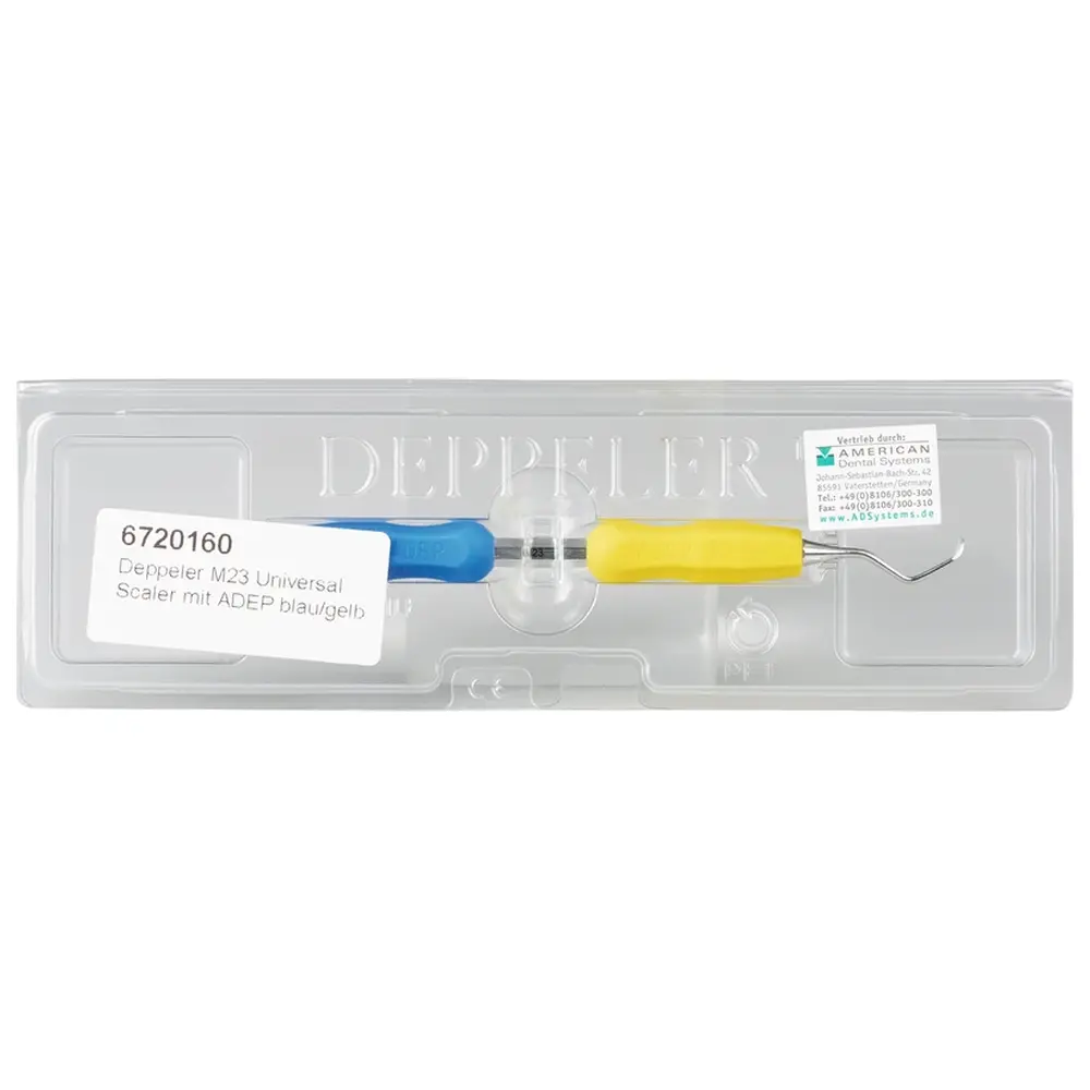 American Dental DEPPELER Scaler M23™ - Stück M23A mit ADEP Griff blau/gelb