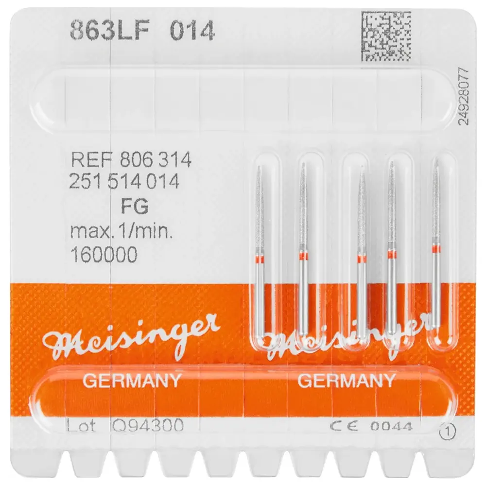 Hager & Meisinger Diamanten 863 - Packung 5 Stück rot fein, FG, Figur 251 Flamme, 12 mm, ISO 014