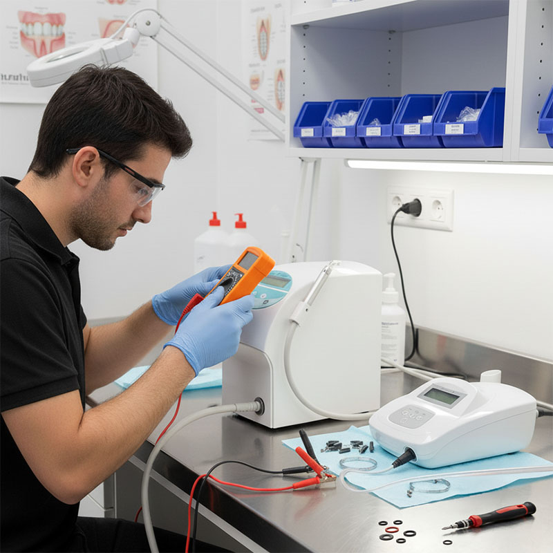 Technikabteilung für sicherheitstechnische Überprüfung von Dentalgeräten