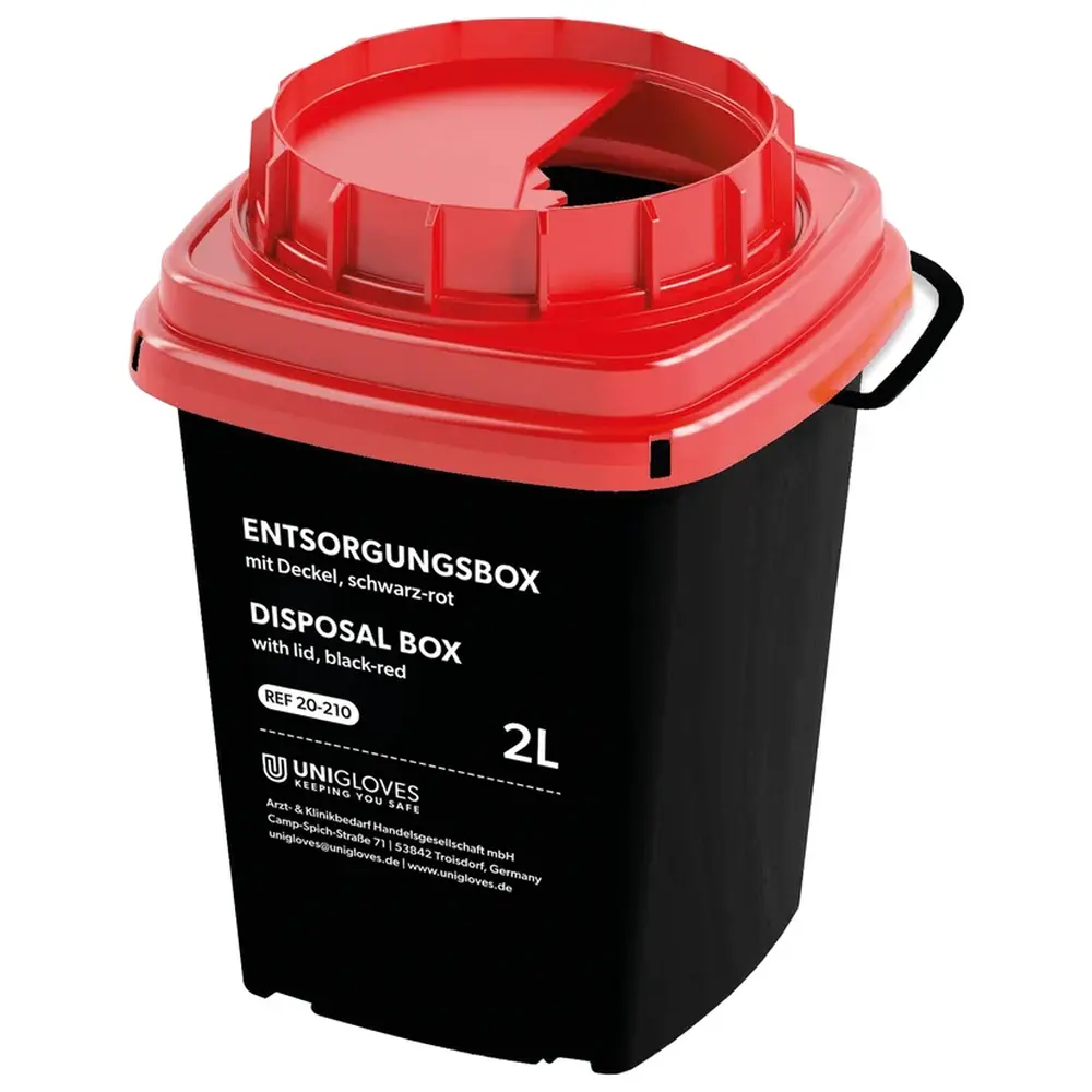 Unigloves Entsorgungsbox - Stück 2 Liter eckig, schwarz-rot