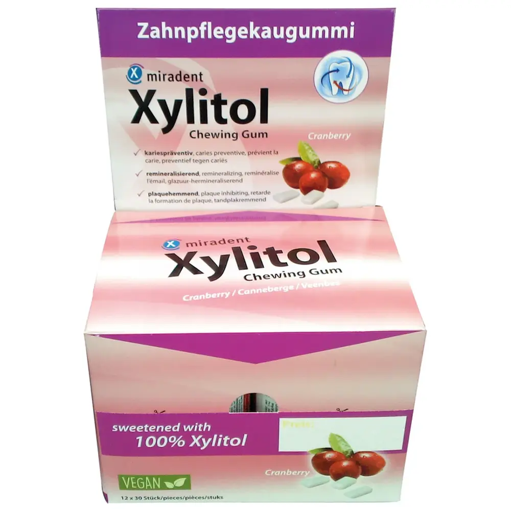 Hager & Werken Xylitol Chewing Gum - Display 12 x 30 Stück Cranberry