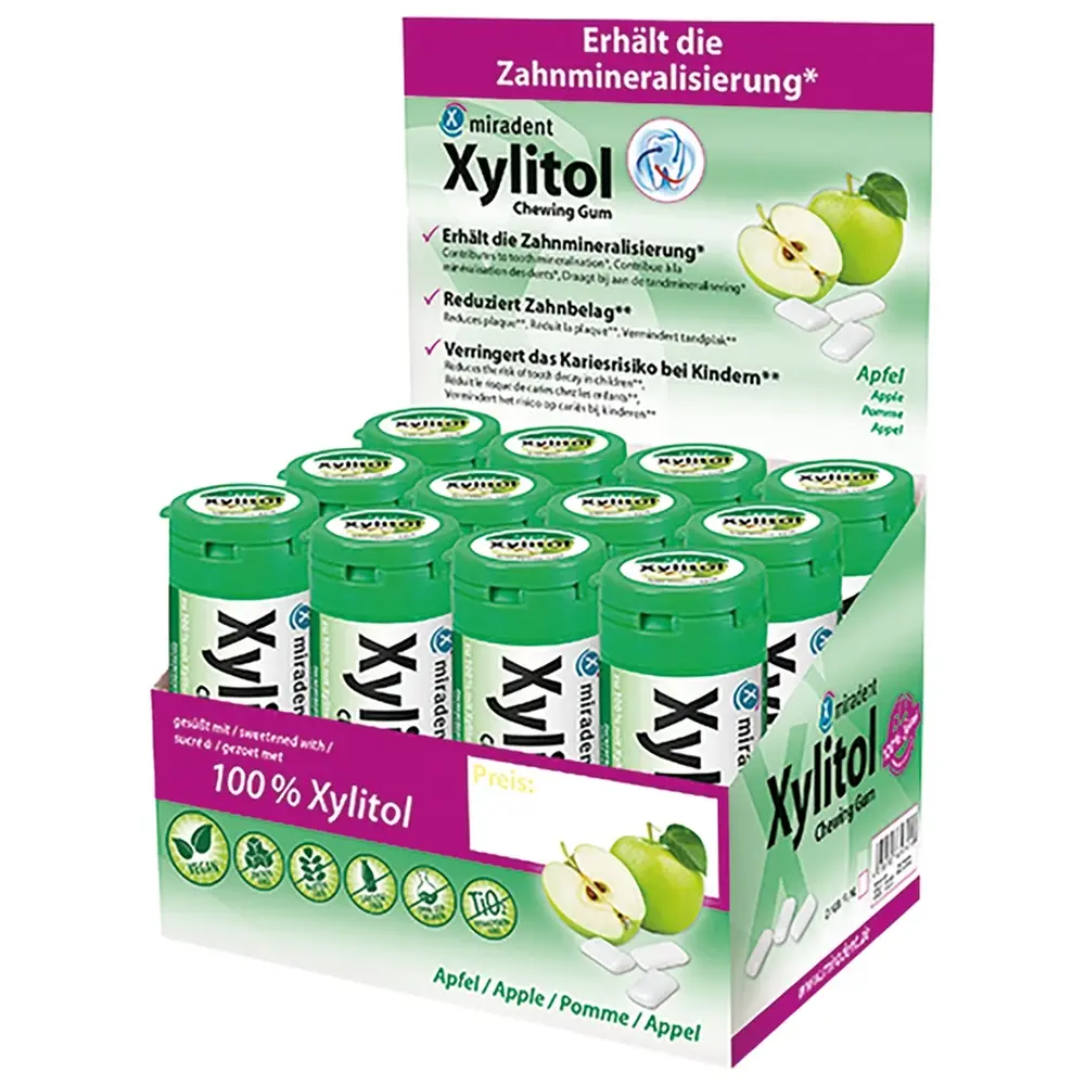 Hager & Werken Xylitol Chewing Gum - Display 12 Dosen x 30 Stück Apfel