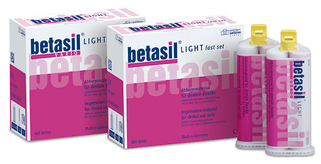 betasil® VARIO LIGHT Inhalt: 6x 50 ml Kartuschen + 36 Mixing Tips, gelb