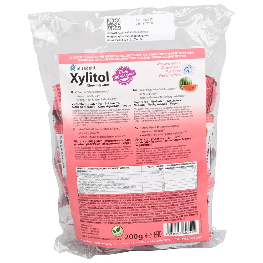 Hager & Werken Xylitol Chewing Gum - Packung 100 x 2 Stück Melone