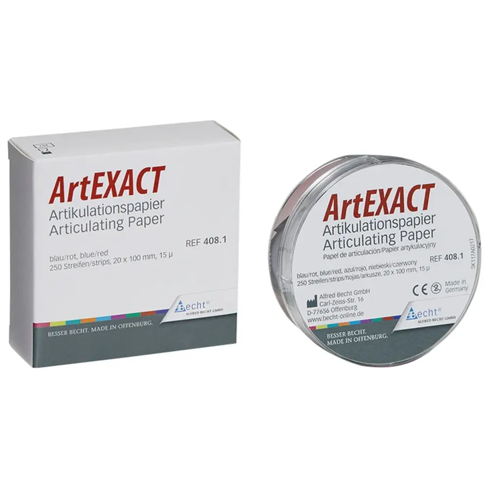 Becht Artikulationspapier ArtEXACT - Packung 250 Stück 20 x 100 mm blau/rot, 15 µm