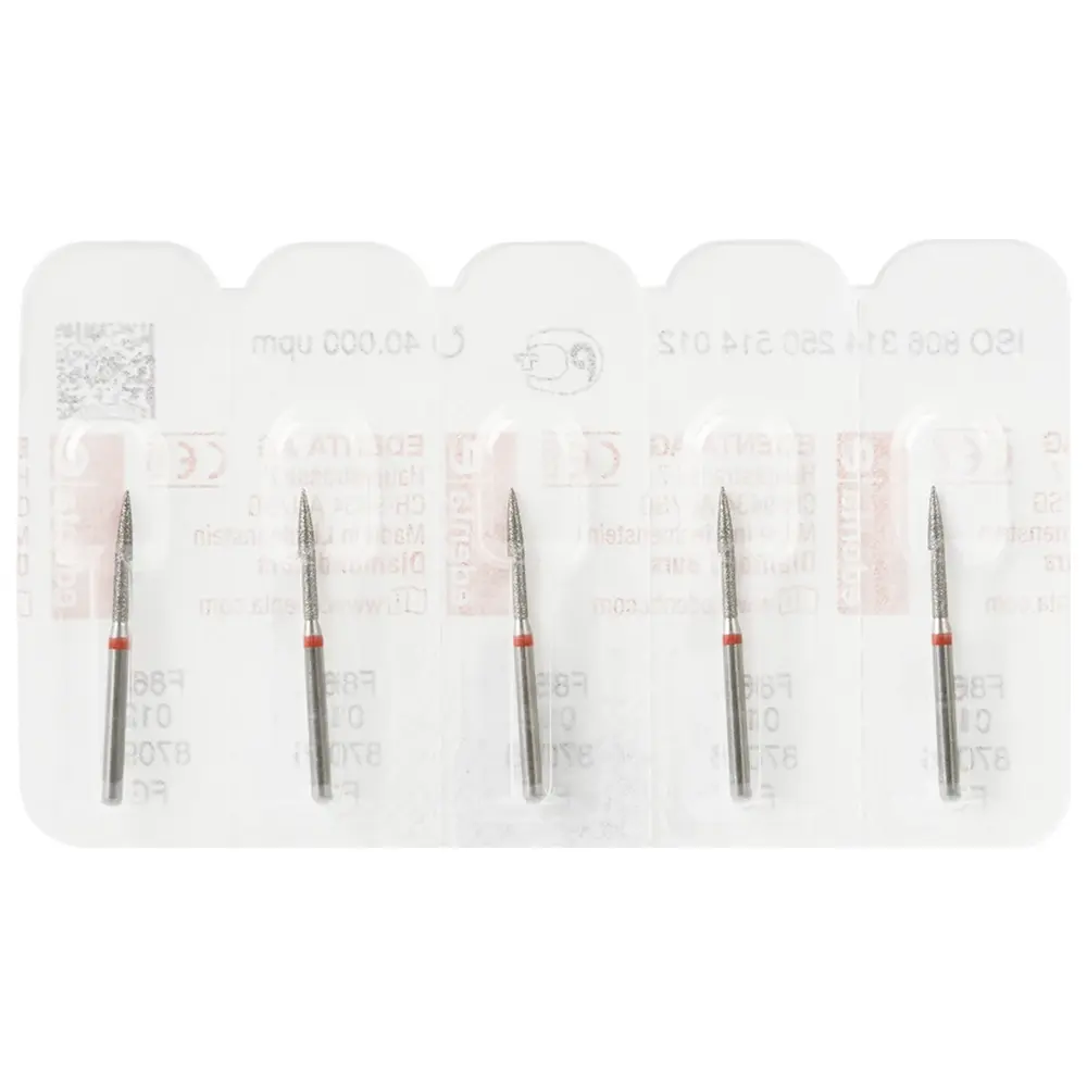 Edenta Diamanten 863 - Packung 5 Stück rot fein, FG, Figur 250 Flamme, 10 mm, ISO 012