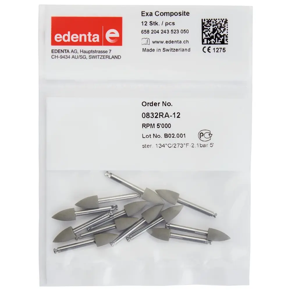 Edenta Exa Composite - Packung 12 Stück grau, RA, Figur 243, 10 mm, ISO 050