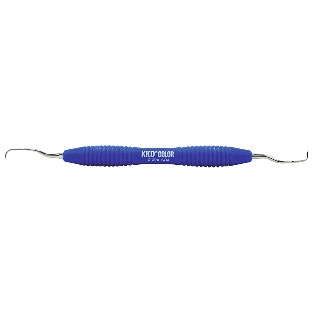 Kentzler-Kaschner KKD® COLOR Gracey Kürette - Stück Figur 13/14, für Präm./Molaren, blau, mit ergonomischem Silicongriff