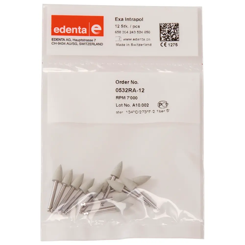Edenta Exa Intrapol - Packung 12 Stück weiß, RA, Figur 243 Spitze, 10 mm, ISO 050