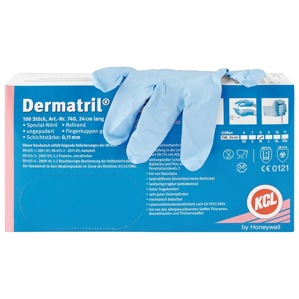 Dentaurum Dermatril® Einmal-Schutzhandschuhe - Packung 100 Stück puderfrei, blau, M