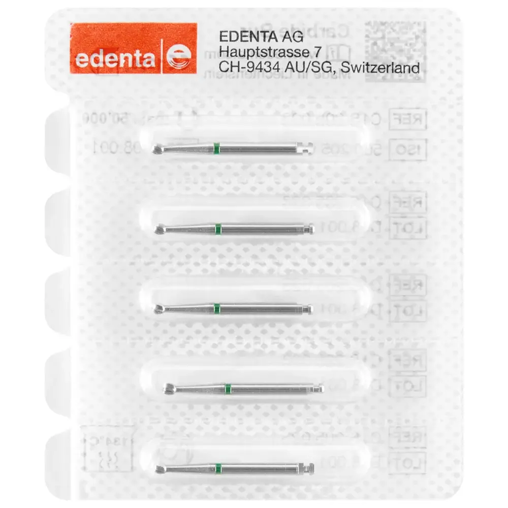 Edenta HM-Bohrer C1S - Packung 5 Stück grün, RAL, Figur 001, ISO 023