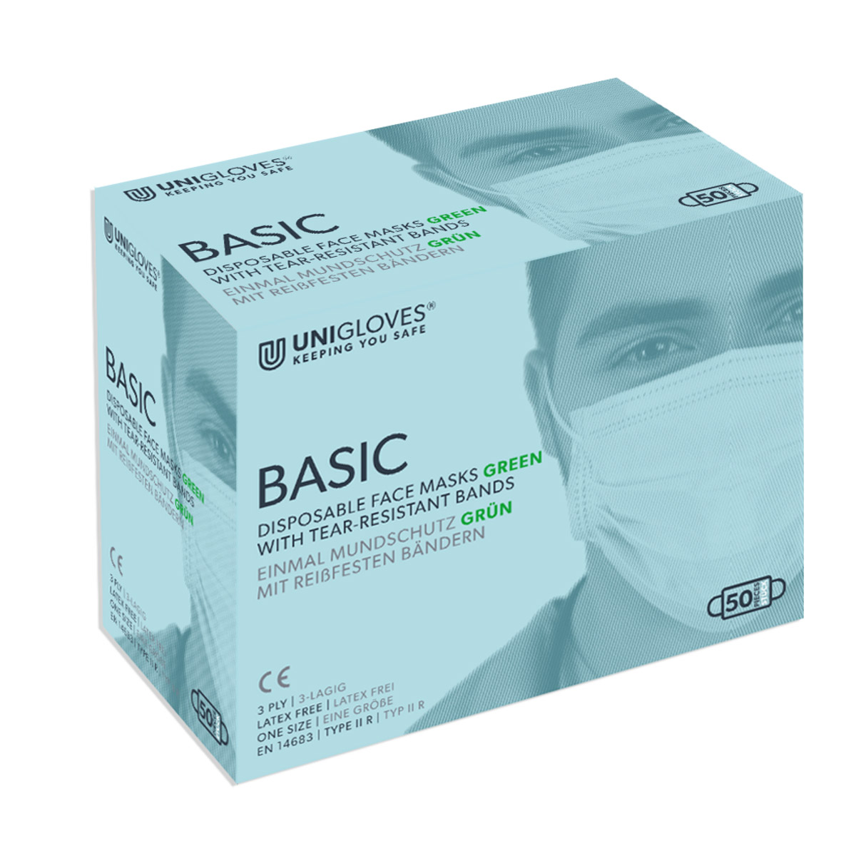 Mundschutz OP Basic grün Band 50St