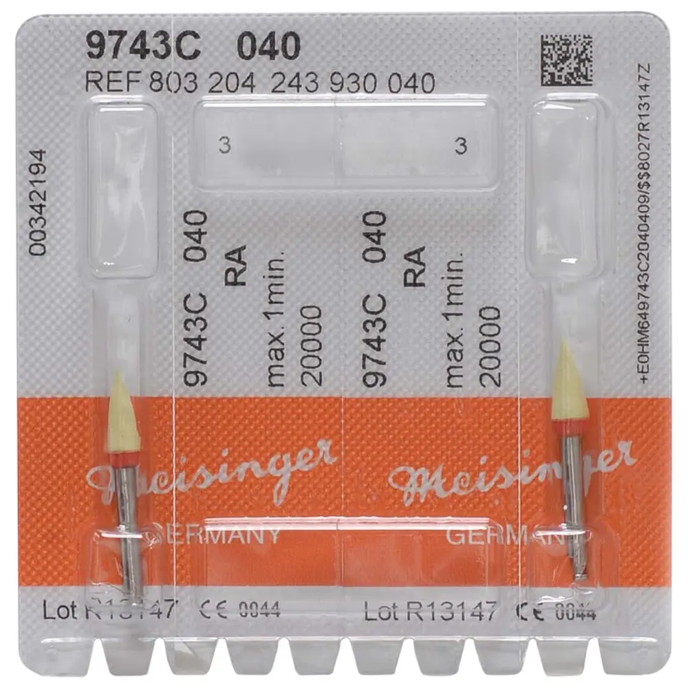Hager & Meisinger Diamantpolierer 9743 - Packung 2 Stück gelb extra fein, RA, Figur 243, 10 mm, ISO 040