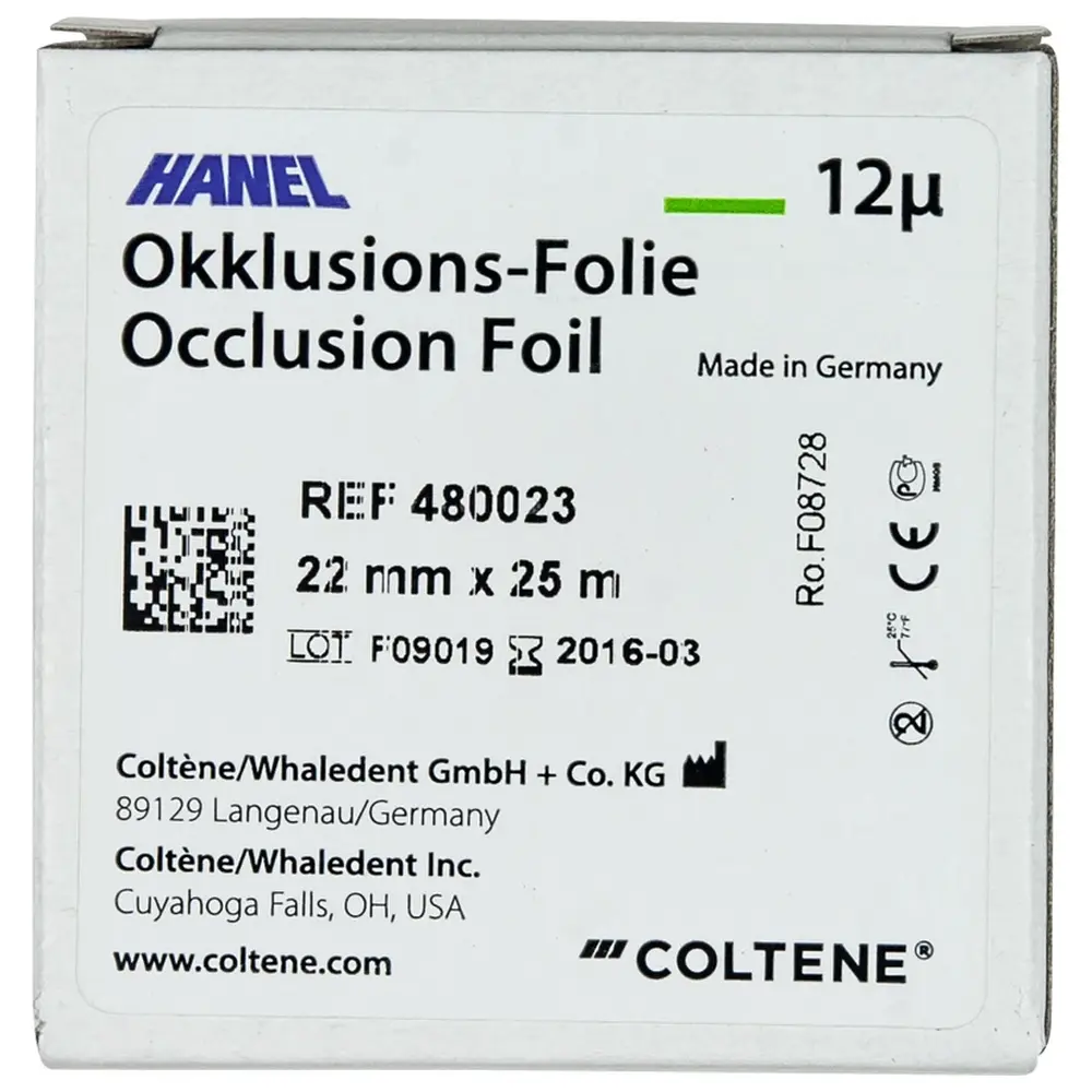 COLTENE HANEL Occlusions-Folie, einseitig 12 µm - Rolle 25 m grün, 22 mm breit