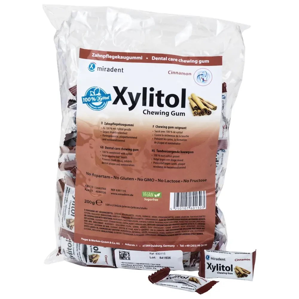 Hager & Werken Xylitol Chewing Gum - Packung 100 x 2 Stück Zimt