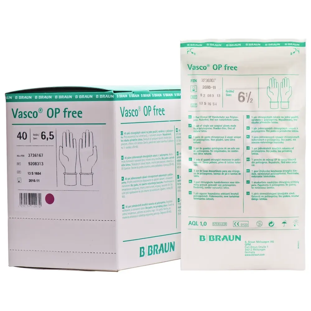 B. Braun Vasco® OP free - Packung 40 Paar puderfrei, naturweiß, Größe 6,5