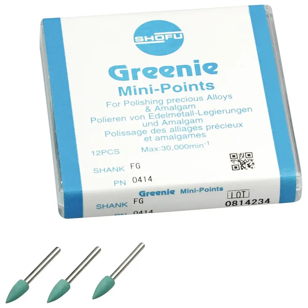 SHOFU Silikonpolierer - Packung 12 Stück grün, FG, Figur Minispitze, ISO 030