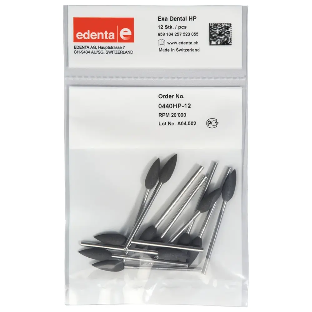 Edenta Exa Dental - Packung 12 Stück schwarz grob, HP, Figur 257, 16 mm, ISO 055