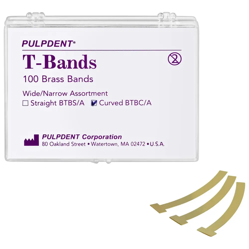 PULPDENT PCA T-Bands - Packung 100 Stück sortiert, gebogen, Messing