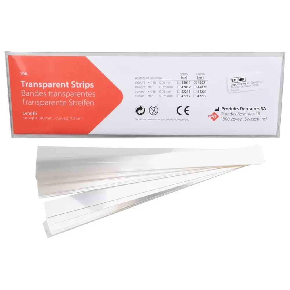 Produits Dentaires Transparente Streifen - Packung 100 Stück Länge 140 mm, Breite 10 mm, x-dünn, gerade