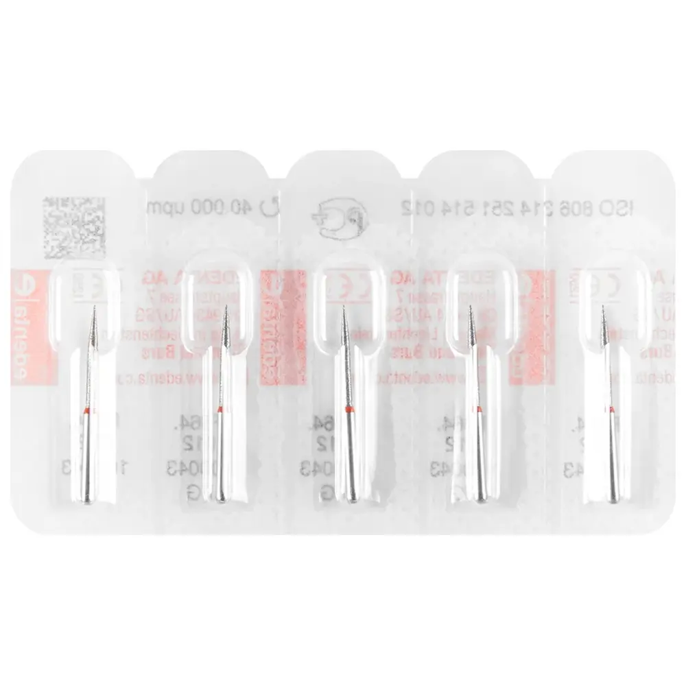 Edenta Diamanten 864 - Packung 5 Stück rot fein, FG, Figur 251 Flamme, 12 mm, ISO 012