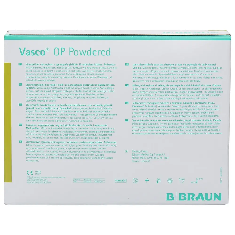 B. Braun Vasco® OP Powdered - Packung 50 Paar gepudert, naturweiß, Größe 8