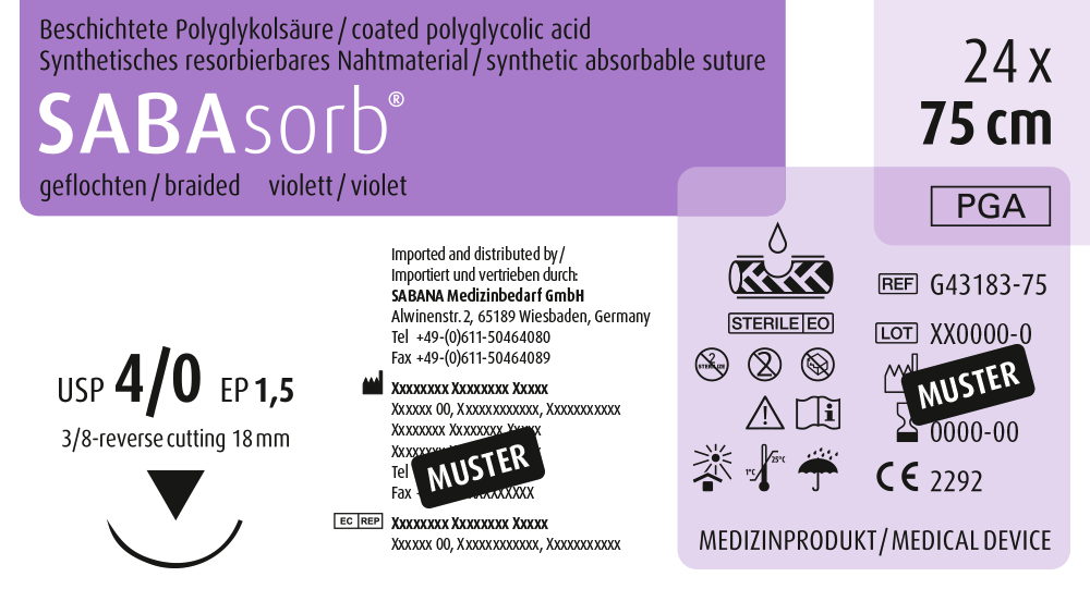 SABANA MEDIZINBEDARF SABAsorb® - Packung 24 Stück violett, 75 cm, DS-18, USP 4/0, Stärke 1,5