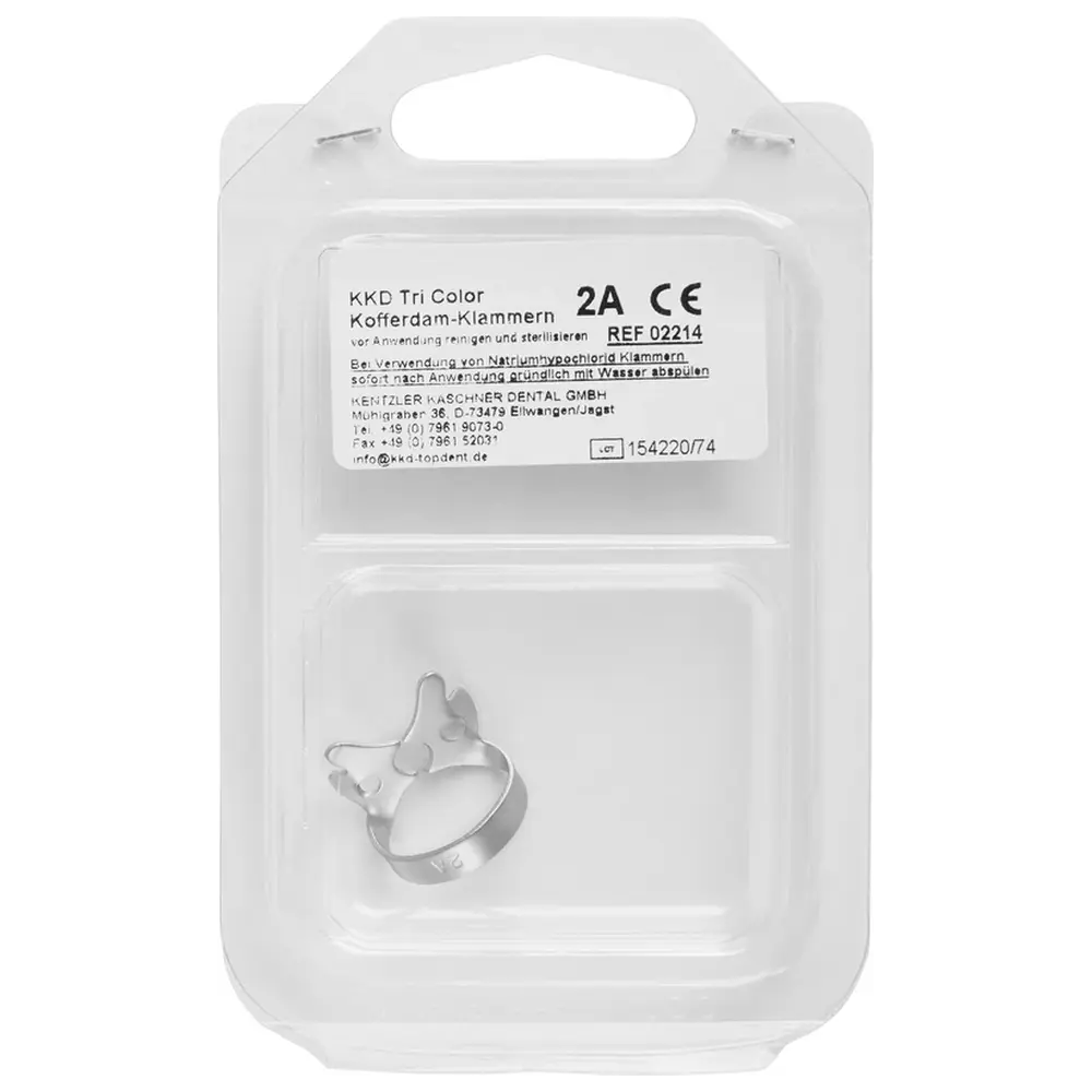 Kentzler-Kaschner KKD® Kofferdam Klammern triColor Antireflect - Stück platin matt, Nr. 2A, für Prämolaren