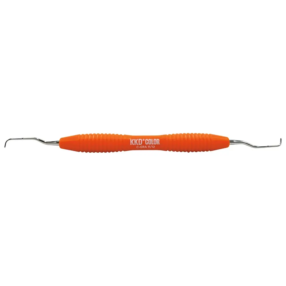 Kentzler-Kaschner KKD® COLOR Gracey Kürette - Stück Figur 11/12, für Präm./Molar, orange, mit ergonomischem Silicongriff