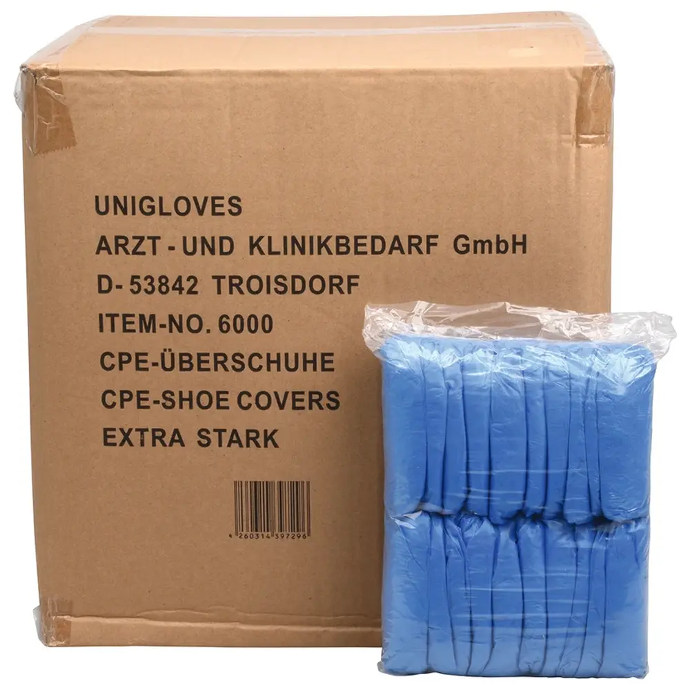 Unigloves CPE-Überschuhe - Packung 20 x 100 Stück blau, ca. 40 cm lang, Stärke 35 µm