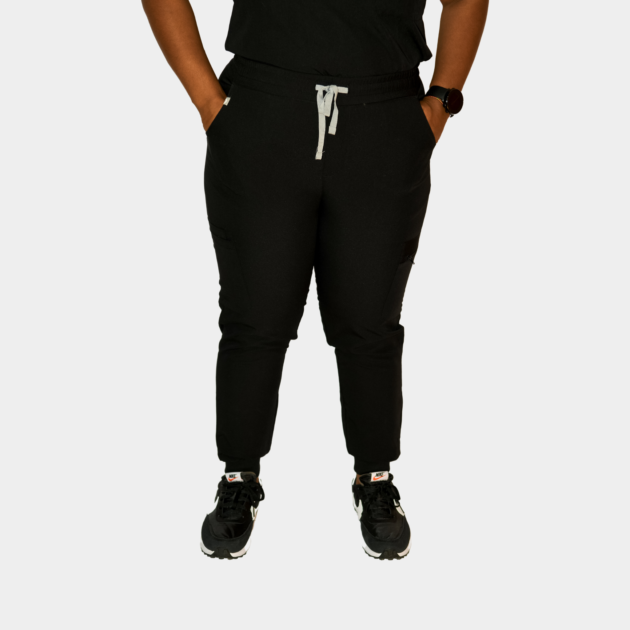 Ambou Jogger Kasack Hosen – FlexComfort, hoch geschnitten, schwarz, schmale Passform, 8 Taschen, Yoga-Hüftbund, Größe XXL