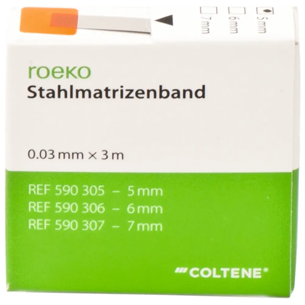 COLTENE roeko Stahlmatrizenband - Spender 3 m Band Breite 5 mm, Stärke 0,03 mm