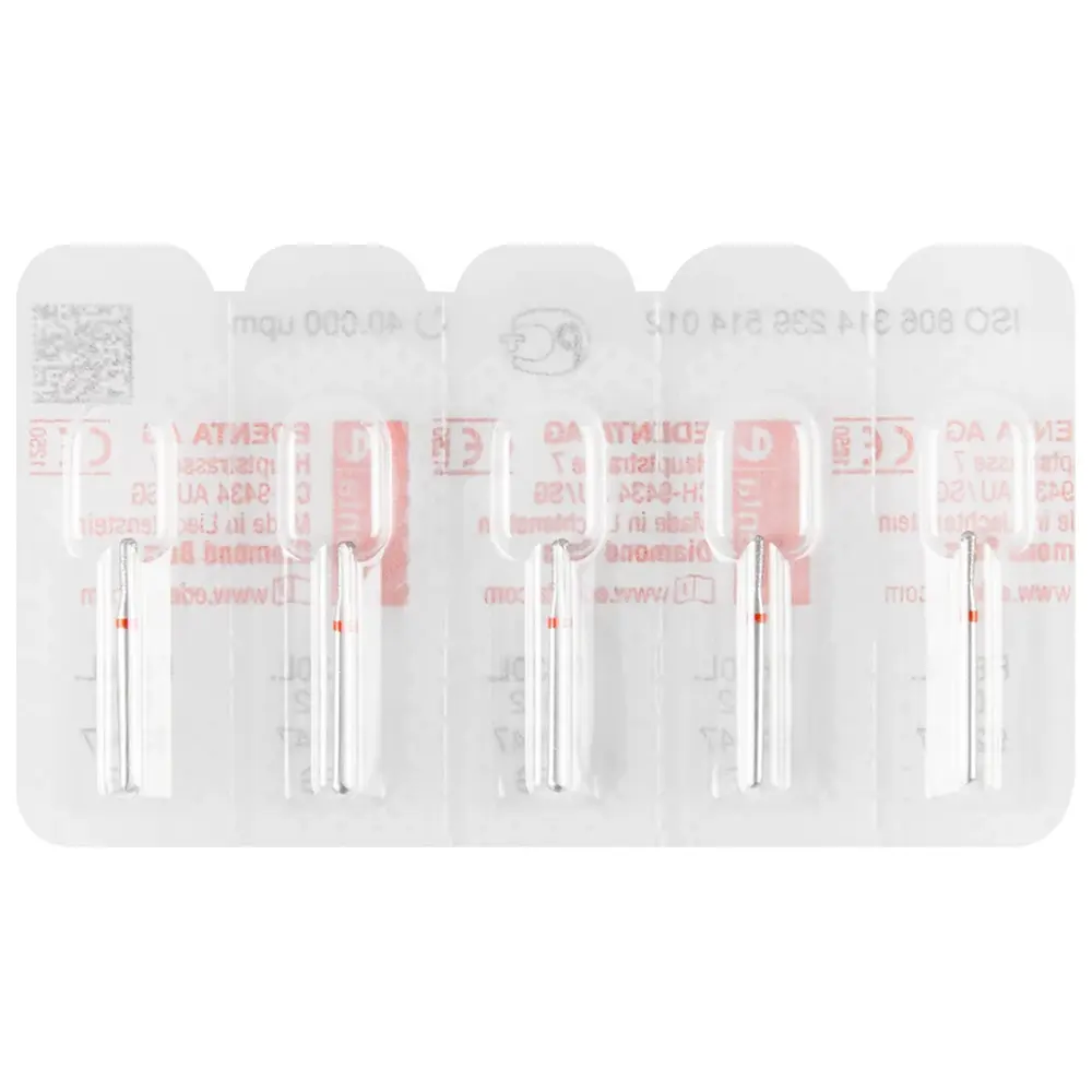 Edenta Diamanten 830L - Packung 5 Stück rot fein, FG, Figur 239 Birne lang, 4 mm, ISO 012