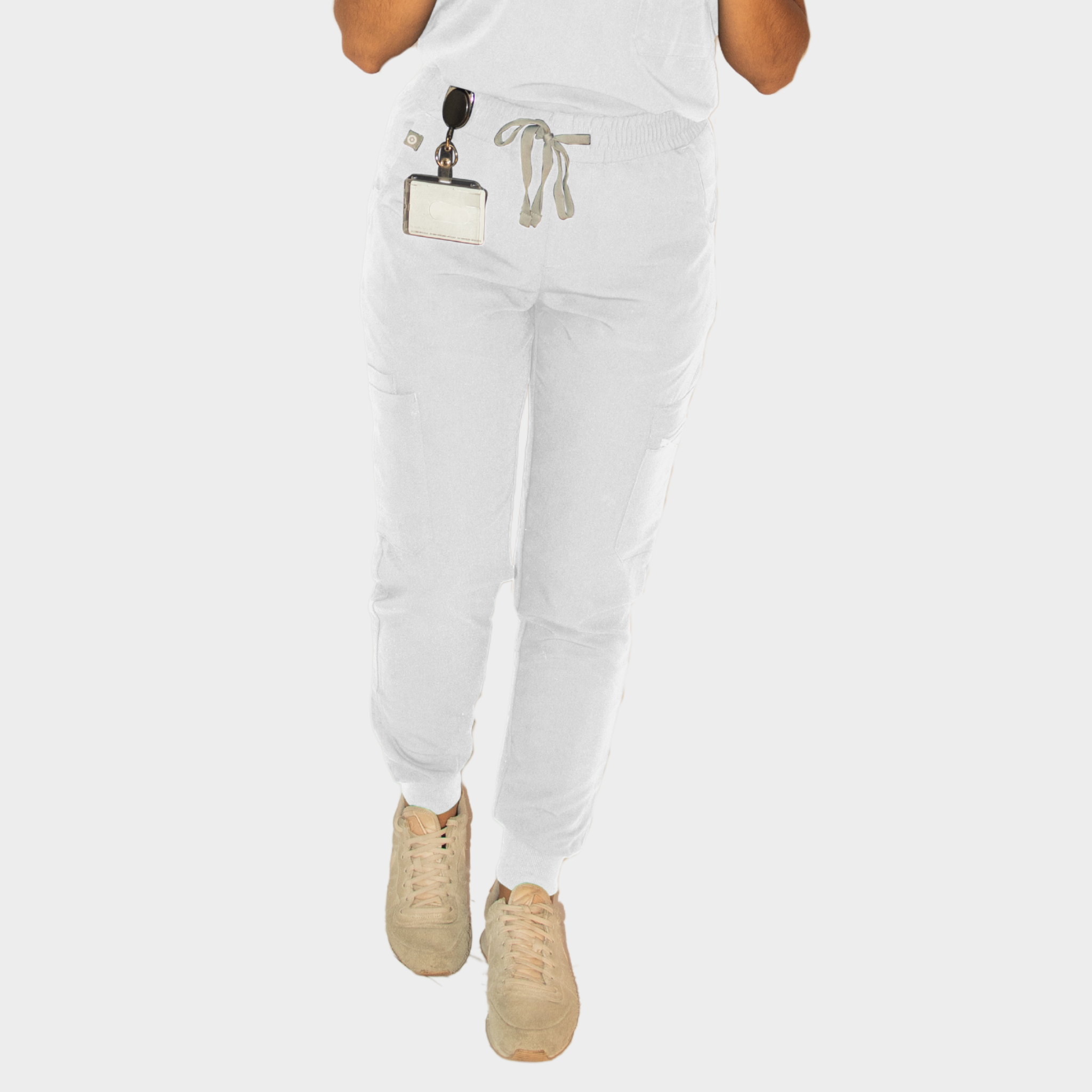 Hochgeschnittene Jogger Kasack Hosen – Ambou, Weiß, 3XL, mit Yoga-Hüftbund und 8 Taschen, für Damen, komfortable Passform