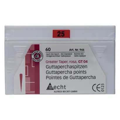 Becht Guttaperchaspitzen rosa Greater Taper - Packung 60 Stück Taper.04, ISO 025