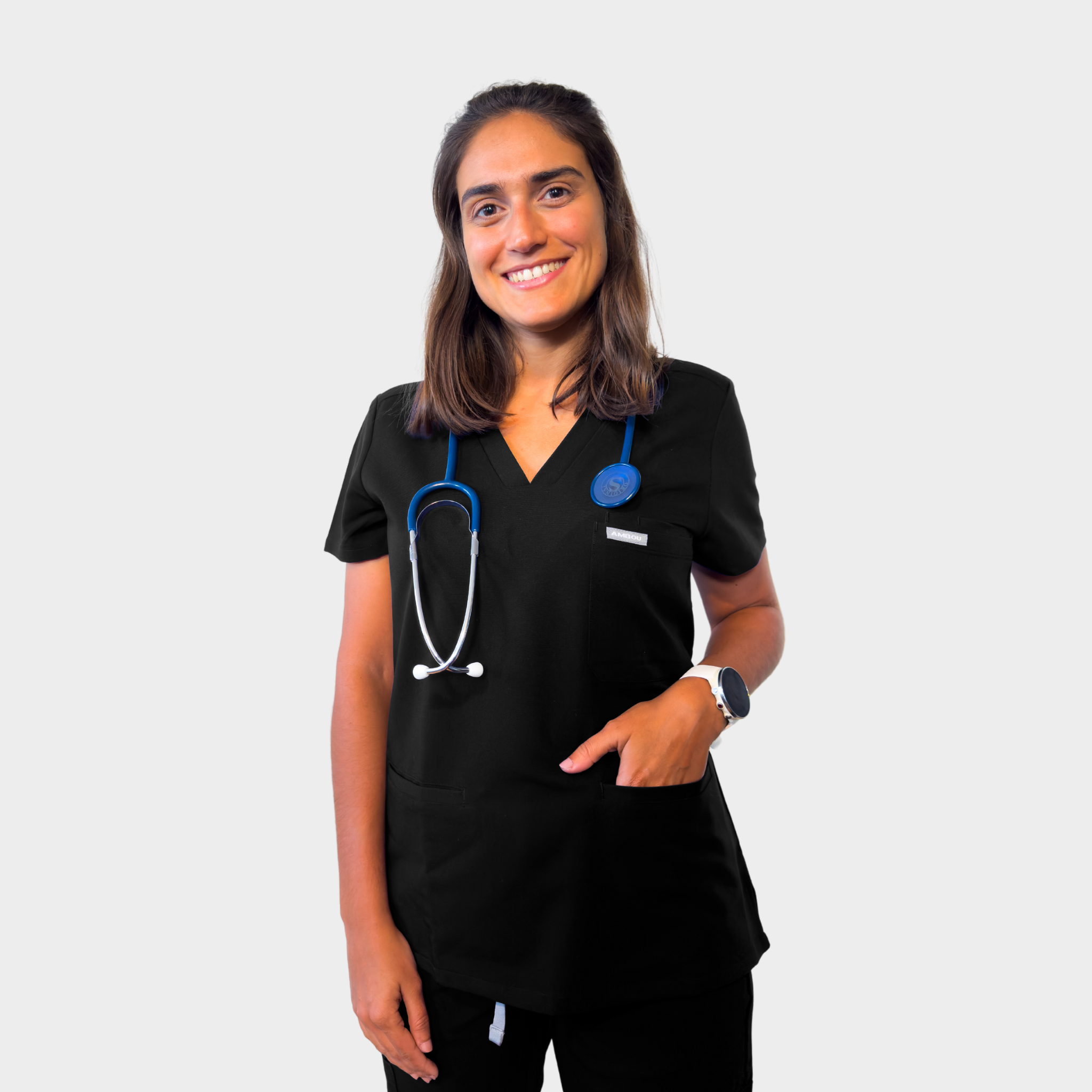 ARTEMIS_BLACK_XXL_Ambou_Kasack_Damen_XXL__Schwarz_VAusschnitt_5_Taschen_klassisch_AMBOUx_Technologie_modern_und_funktional