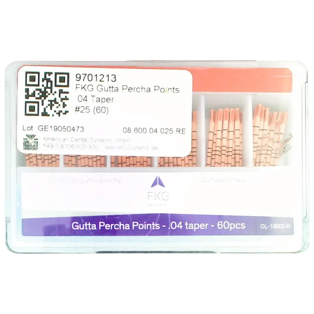 American Dental FKG Gutta Percha - Packung 60 Stück Taper.04 ISO 025