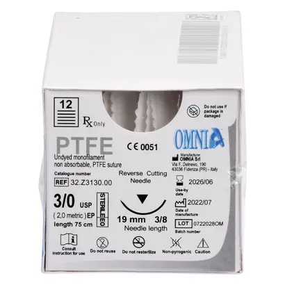 Omnia S.p.A. PTFE 3/0 Suture 75cm 19mm 3/8 kreisförmig Pa 12